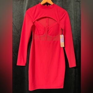 NWT Almost Famous Hot Pink Long Sleeve Mesh Bust Dress